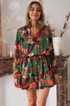 Abstract Print Waist Belted Long Sleeve Dress | Other Colors Available