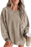 Pink Solid Ribbed Round Neck Pullover Sweatshirt |Available in 6 Colors