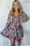 Pink Paisley Print Smocked Ruffle Hem Dress