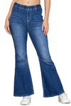 Dark Blue Elastic High Waist Flared Jeans