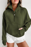 Brown Zip Up Stand Collar Thumbhole Sleeve Sweatshirt | Available in 4 Colors