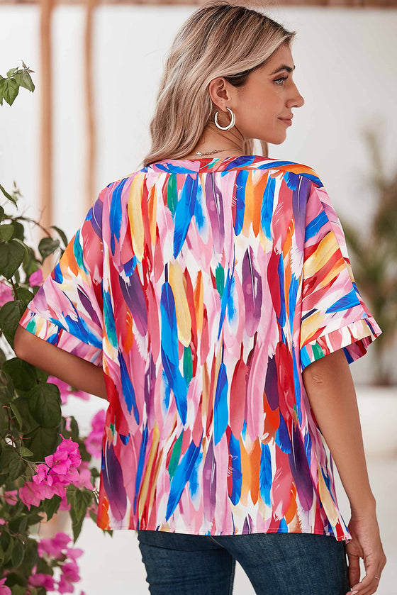 Multicolor Watercolor Abstract Design Blouse