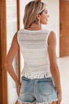 White Fringe Hem Lace Cropped Tank Top