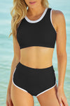 Black Contrast Trim Active Bikini Swimsuit