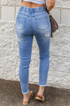 Gray Drawstring Elastic Waist Jeans With Hole