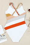 Multicolor Striped Criss Cross Backless One-Piece Swimsuit