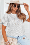 Apricot Striped Lace Splicing Ruffle Sleeve T-shirt | Available in 2 Colors