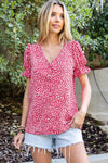 Pink Abstract Print V-Neck Blouse