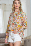 Multicolor Boho Floral Print Puff Sleeve Shirt