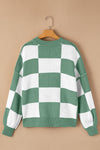 Khaki Plaid Bishop Sleeve Pullover Sweater