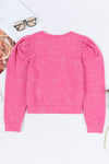 Pink Vintage Washed Puff Sleeve Sweatshirt | Also Available in Green