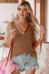 Strawberry Pink Chevron V Neck Knitted Vest