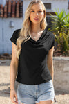 Black Solid Color Cowl Neck Tee