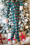 Green Plaid Long Sleeve Top & Drawstring Joggers Loungewear Set