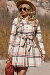 Pink Plaid Button Up Long Sleeve Belted Flannel Dress