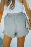 Khaki Casual Pocketed Ruffle High Waist Shorts