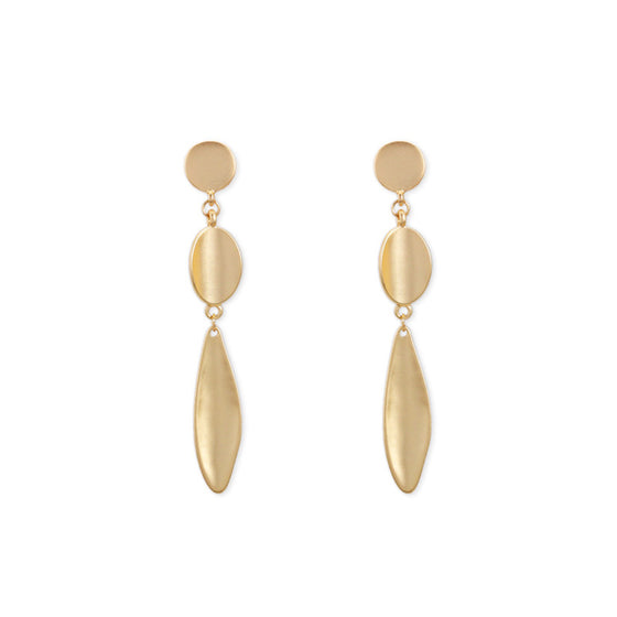 Long Elegant Leaf-shaped Earrings in Gold Plated Finish