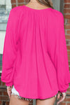 Rose Pleated V Neck Puffy Sleeve Blouse | Available in 2 Colors