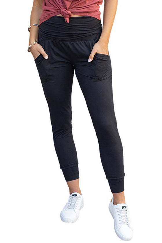 Green High Waist Pleated Casual Pocket Leggings | Available in 3 Colors