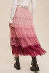 Pink Gradient Mesh Ruffle Tiered Tulle Maxi Skirt