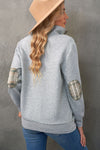 Grey Plaid Splicing Elbow Patchwork Quilted Sweatshirt