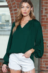 Rose Pleated V Neck Puffy Sleeve Blouse | Available in 2 Colors