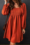 Drown Gauze Crochet Bohemian Long Sleeve Babydoll Dress