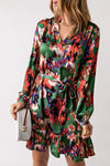 Abstract Print Waist Belted Long Sleeve Dress | Other Colors Available