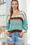 Peach Blossom Striped Pattern Knit V Neck Sweater | Other Colors Available