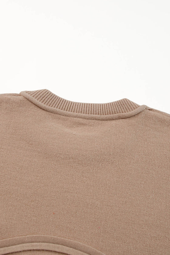 Apricot Raw Edge Pocket Exposed Seam Knitted Sweater