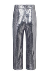 Silver High Waisted Drawstring Cropped Sequin Pants