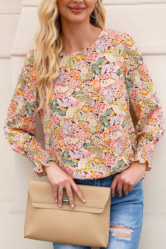 Multicolor Floral Print Smocked Cuffs Long Sleeve Blouse | Available in 2 Patterns