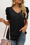 Black Puff Sleeve V Neck T-Shirt | Available in 3 Colors