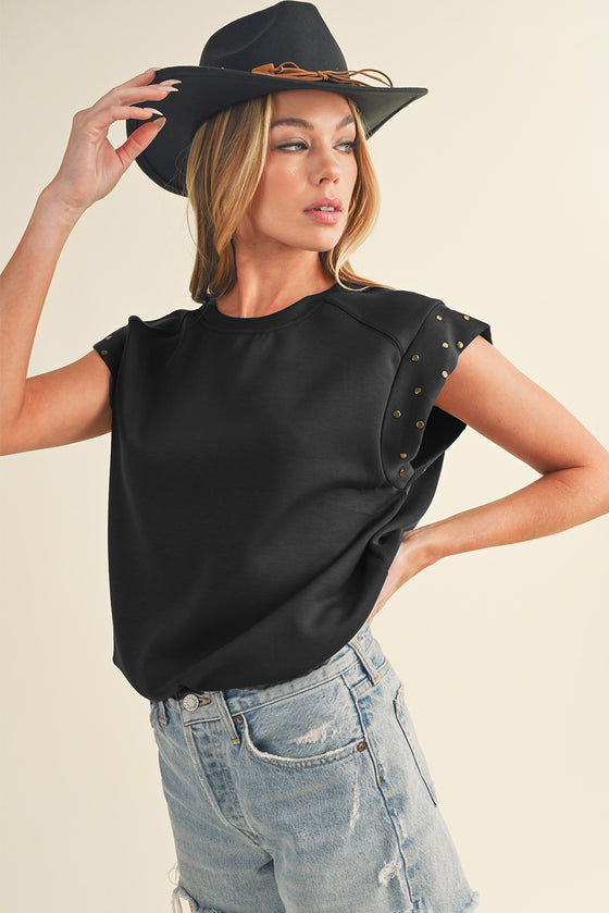 Black Rivet Round Neck T Shirt