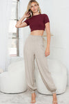 Beige Smocked High Waist Loose Jogger Pants