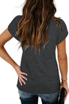 Black Lace Trim V Neck Overlap Short Sleeve T Shirt