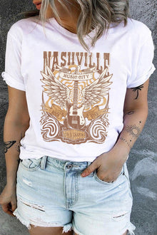  White NASHVILLE Graphic T Shirt | Available in Plus Sizes