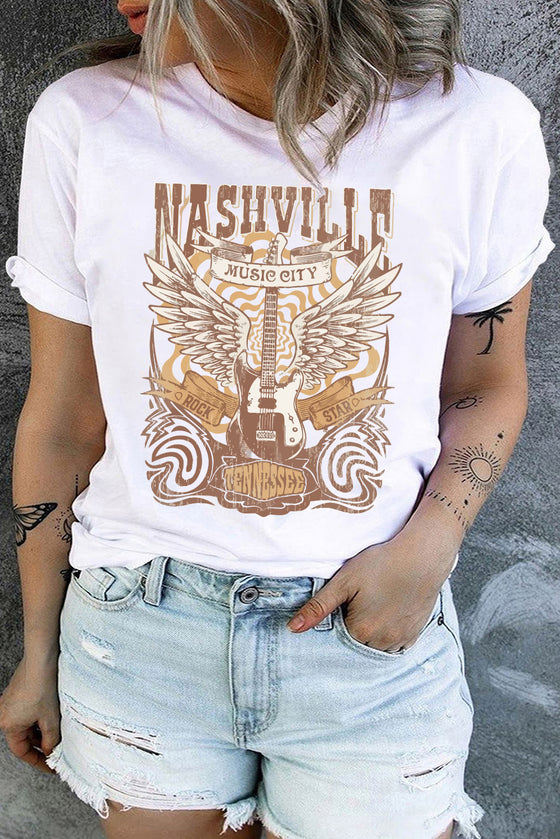 White NASHVILLE Graphic T Shirt | Available in Plus Sizes