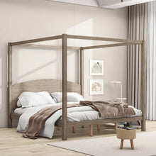  King Size Canopy Platform Bed in Brown Wash Finish