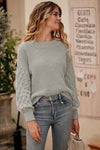 Gray Solid Cable Knit Drop Shoulder Sleeve Sweater