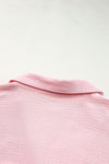 Hot Pink Color Block Short Sleeve Polo Blouse