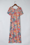 Multicolor Floral Print Ruffle Sleeves Open Back Maxi Dress