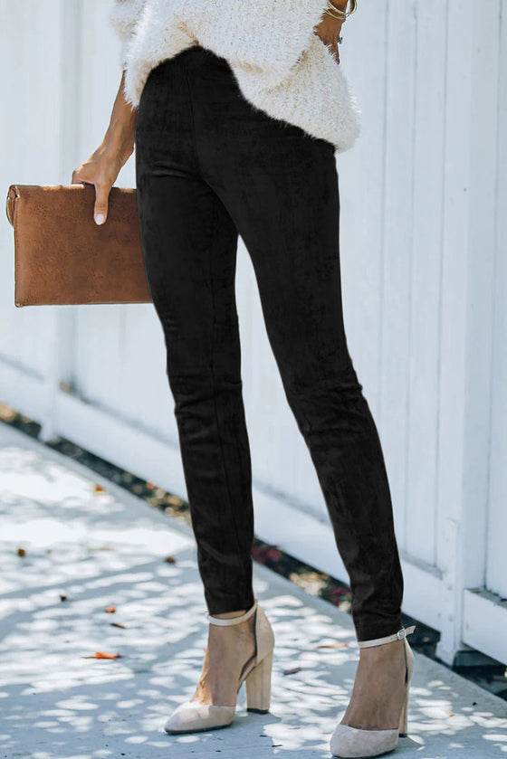 Black Mid Rise Faux Suede Skinny Leggings | Available in 2 Colors