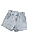 Beau Blue Ruffled High Waist Flap Pockets Denim Shorts