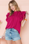 Rose Red Ruched Ruffle Blouse | Available in 3 Colors