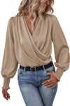 Khaki Basic Drape V Neck Long Sleeve Blouse | Available in 3 Colors