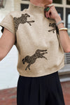 Beige Cheetah Pattern Short Sleeve Sweater | Available in Black