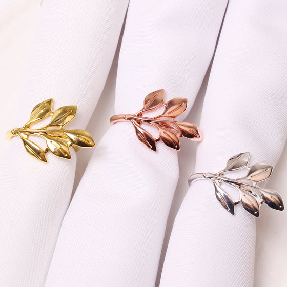 Leaf Napkin Ring Plated in Gold, Silver, or Rose Gold Finish