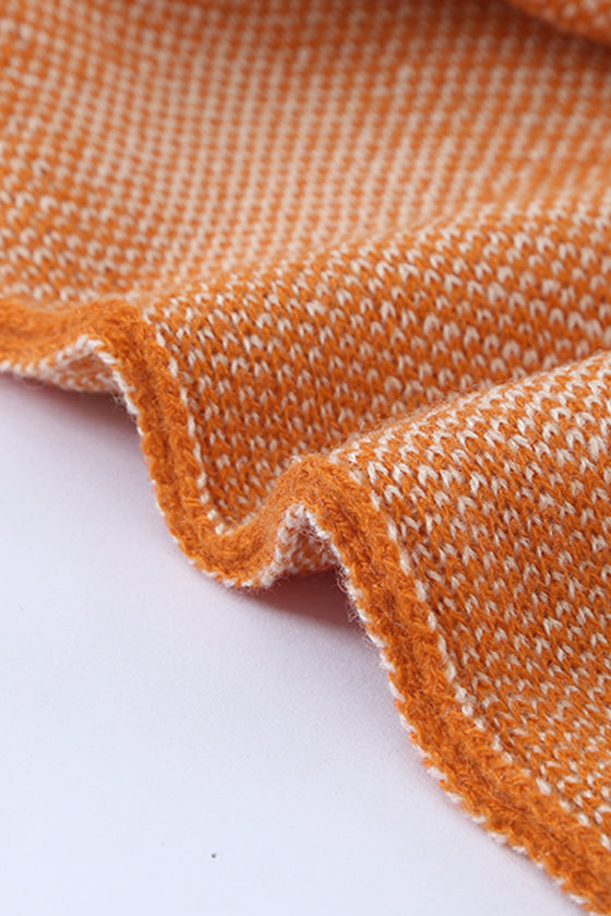 Orange Plaid Casual Drop Sleeve Knit Sweater Dress
