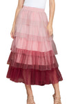 Pink Gradient Mesh Ruffle Tiered Tulle Maxi Skirt